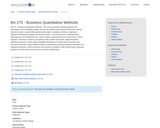 BA 275 - Business Quantitative Methods